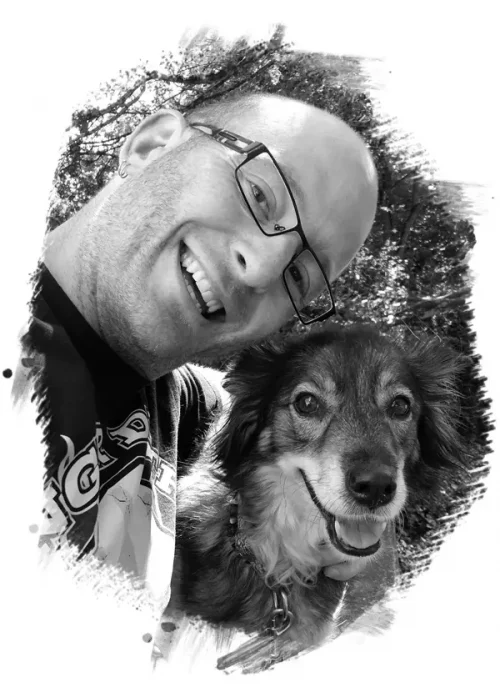 Robert und Mimi Virtuelle Assistenz Robert von Rob4Data mit seinem Hund Mimi